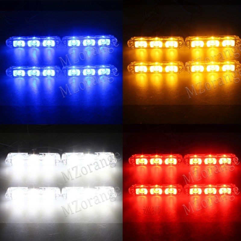 4*3 LED Strobe Police Lights For Car Emergency Grill Warning