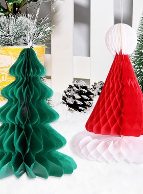 Creative Christmas Tree Paper Honeycomb Ball Xmas Hat Pendan