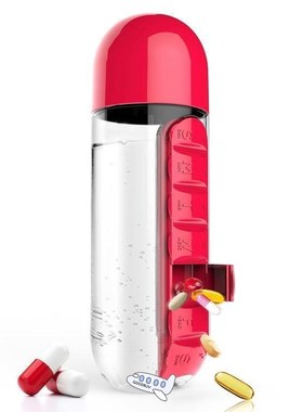 600ml Sports Plastic Water Bottle Combine Daily Pill Boxes O