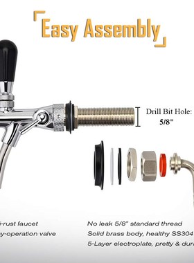 Home Brewing Beer Tap,100mm/130mm Long Shank Adjustable Draf