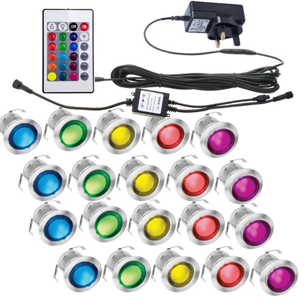 16pcs LED Deck Light 12V RGB WIFI App Remote IP67 Waterproof