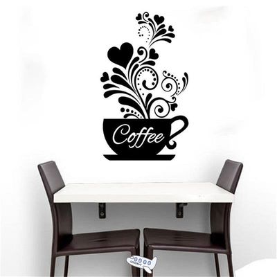 Creative Flower vine coffee cup wall sticker for Cafe restau