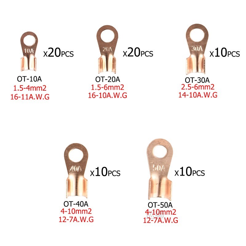 70PCS Battery Cable  Copper Open Barrel Ring Lug Terminals C