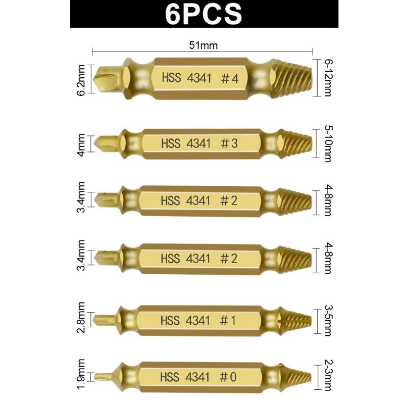 6pcs Damaged Screw Extractor Speed Out Drill Bits Removal Br