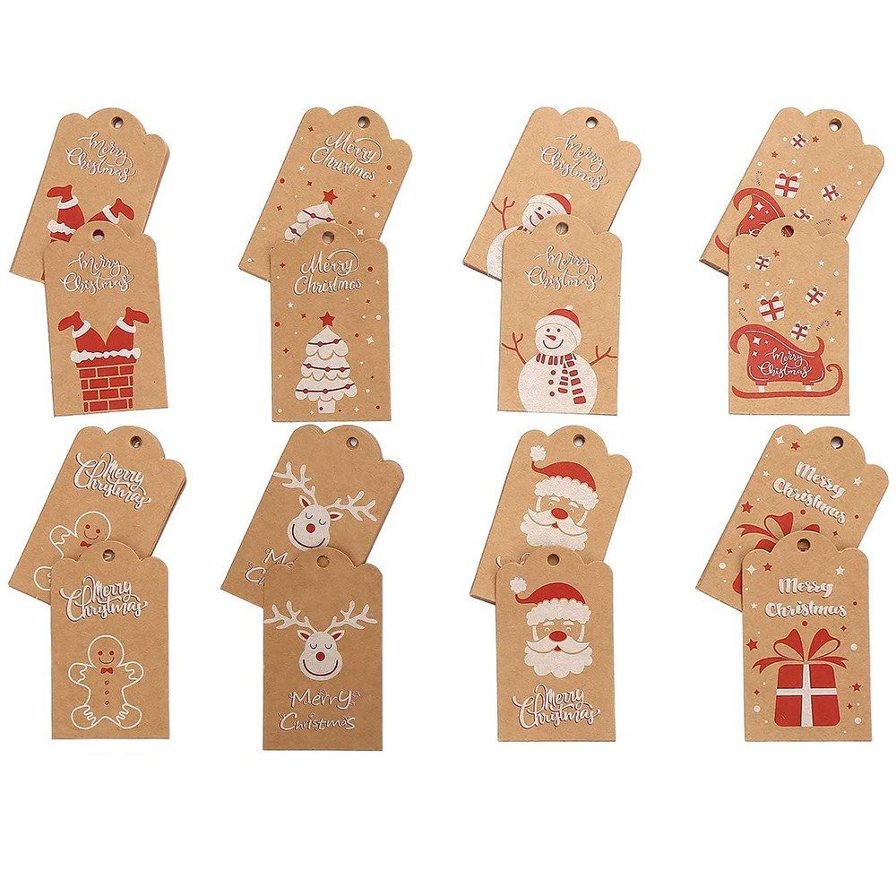 50-100pcs kraft paper tags santa claus snowman merry christm