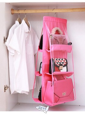 6 Pocket Hanging Handbag Organizer for Wardrobe Closet Trans