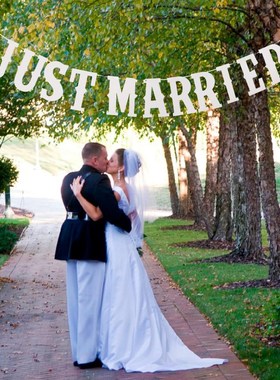 Just Married Banner Flag Vintage Wedding Bunting Garland Pho
