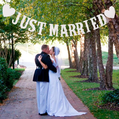 Just Married Banner Flag Vintage Wedding Bunting Garland Pho