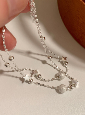 日本portney bells925银简约ins双层星星手链女轻奢小众磨砂圆珠