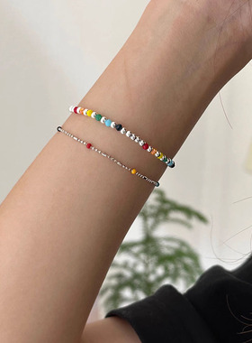 日本portney bells925银彩色滴胶豆豆手链女ins夏季甜美多巴胺