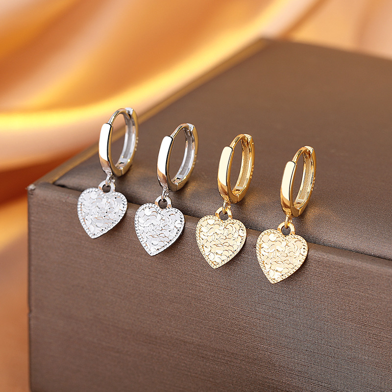 英国设计师cherry kitty925耳环新中式简约时尚素圈爱心CNC车花