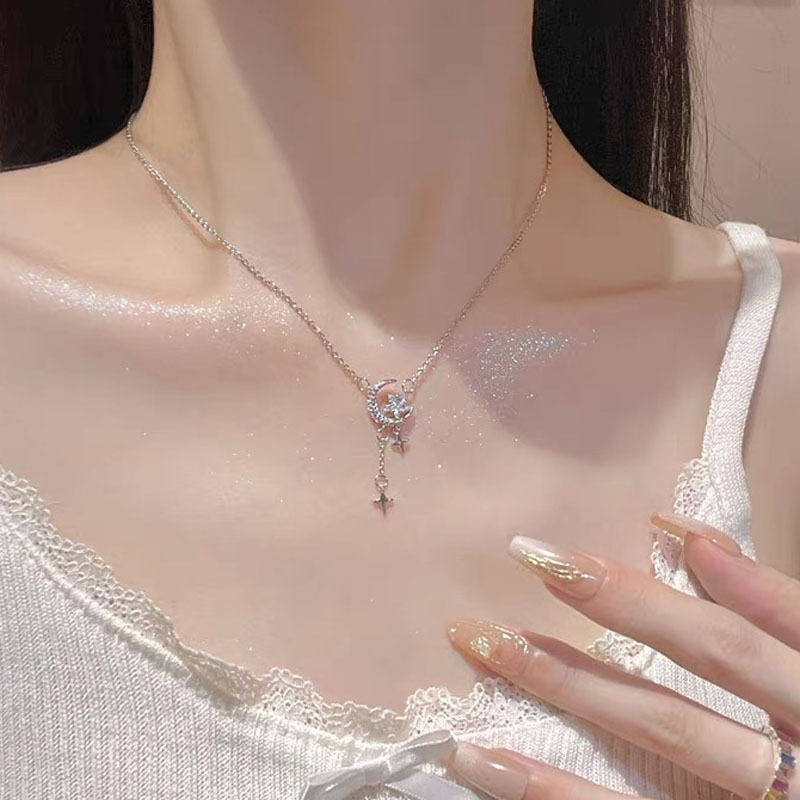 日本portney bells925银ins小众简约星月项链女轻奢高级感四芒星