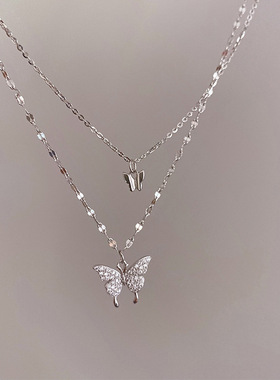 日本portney bell闪钻蝴蝶双层项链女简约设计感小众气质ins冷淡