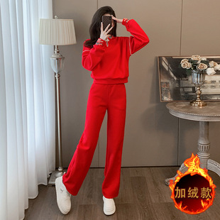 英国cherry kitty红色休闲运动套装女秋冬季洋气显瘦加绒加厚新