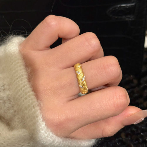 日本portney bell轻奢中古麦穗拉丝编织戒指女s925银穗穗平安