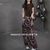 bell夏季 t恤宽松印花阔腿长裤 新款 圆领短袖 女 时尚 日本portney