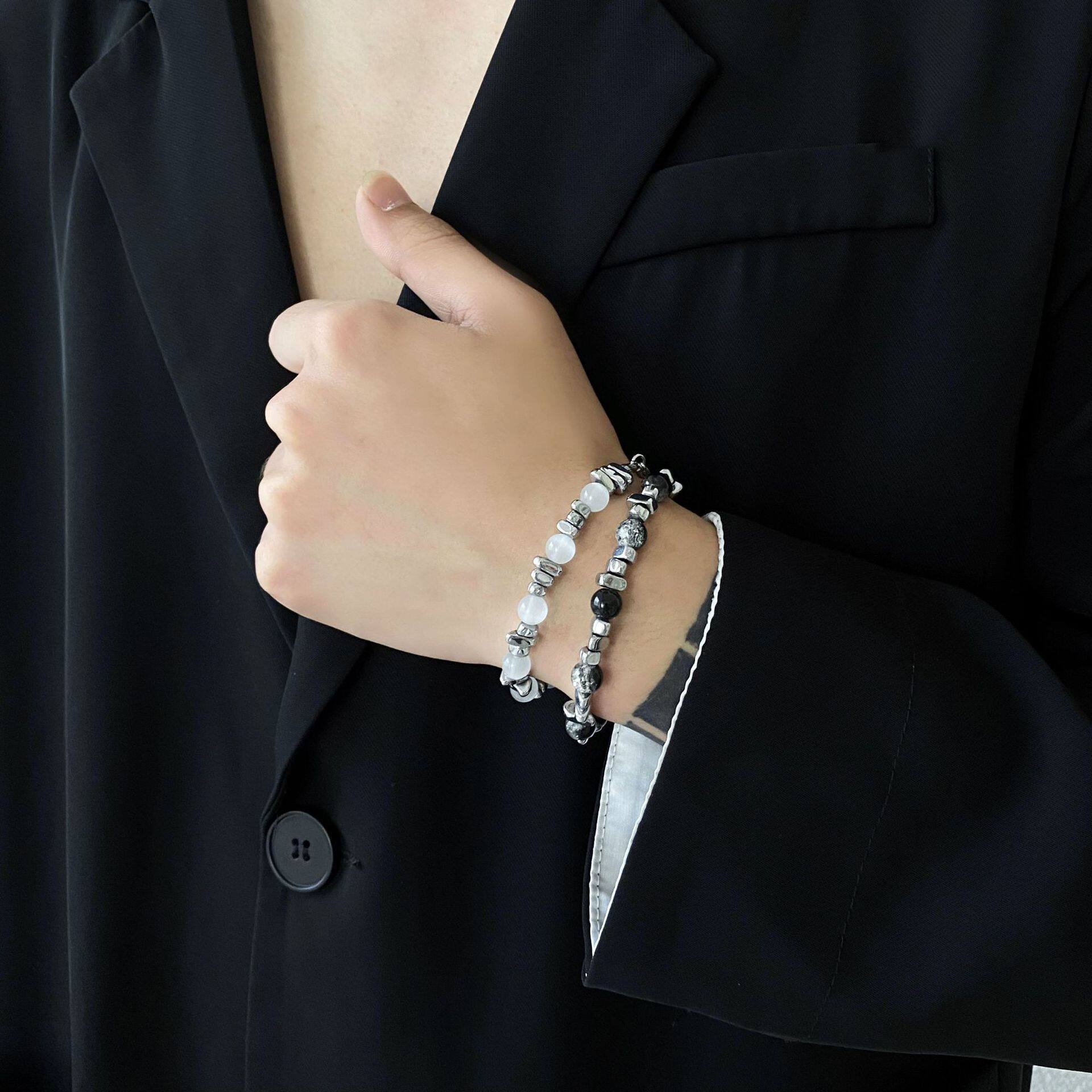 英国【设计师】topwhit黑曜石多色男女手链现批小众设计感猫眼石