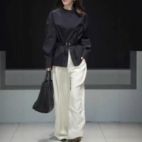 日本portney bell春季新款高级感干练宽松长袖上衣阔腿长裤女