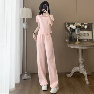 英国cherry kitty洋气减龄粉色休闲运动套装女夏修身显瘦短款短袖