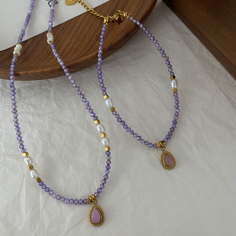 日本portney bell紫水晶淡水珍珠项链不掉色女夏季原石串珠简约