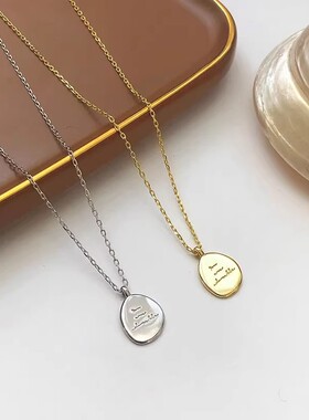 日本portney bells925银水滴形字母牌项链女ins冷淡风小众极简