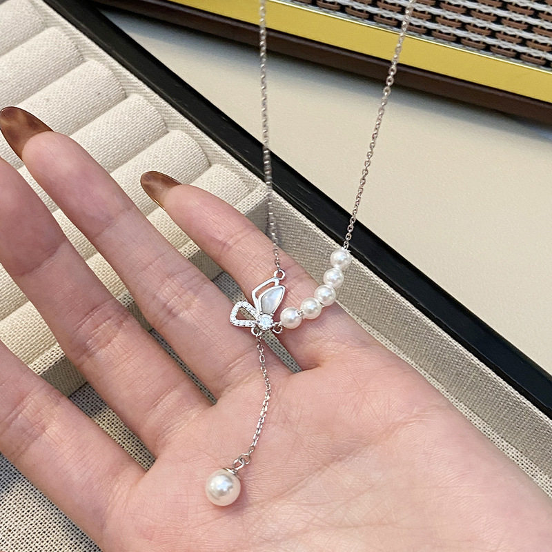 日本portney bell精致贝壳蝴蝶s925银项链女轻奢高级感仿珍珠