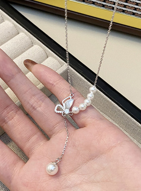 日本portney bell精致贝壳蝴蝶s925银项链女轻奢高级感仿珍珠