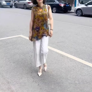 bell夏季 新中式 日本portney 新款 显瘦 复古国风衬衫 马甲小脚裤