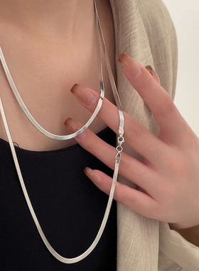 英国设计师cherry kitty银瑞泰s925银超长款扁平蛇骨项链女高级