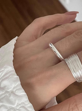 日本portney bells925银多层线条戒指女ins小众设计通勤风简约