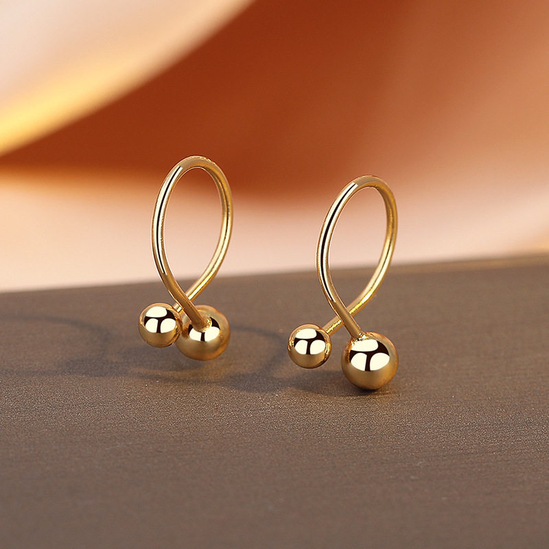 英国设计师cherry kitty设计师款交叉小金球耳环女S925银螺丝拧扣