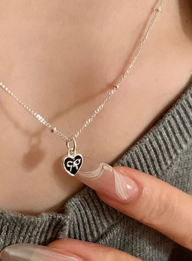 日本Portney Bells925黑色滴油爱心蝴蝶结项链女ins甜酷风小众