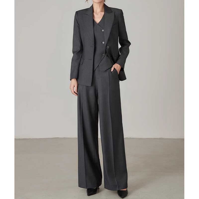 日本portney bell通勤灰色西装套装女西服外套阔腿裤三件套