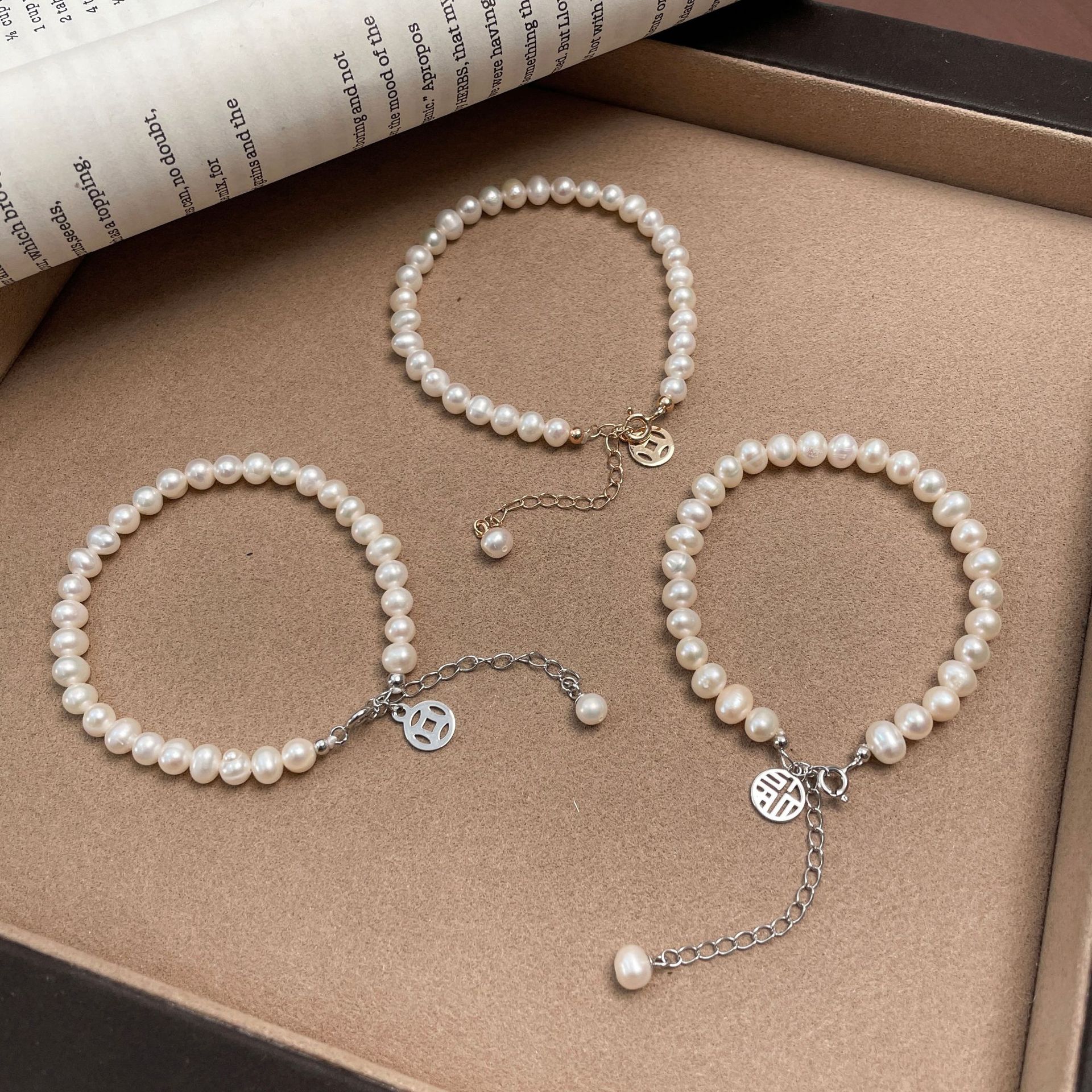 英国设计师cherry kitty新中式淡水珍珠手链女925银福牌国风小众