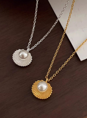 日本portney bells925银贝壳淡水珍珠项链女ins法式复古温柔气质