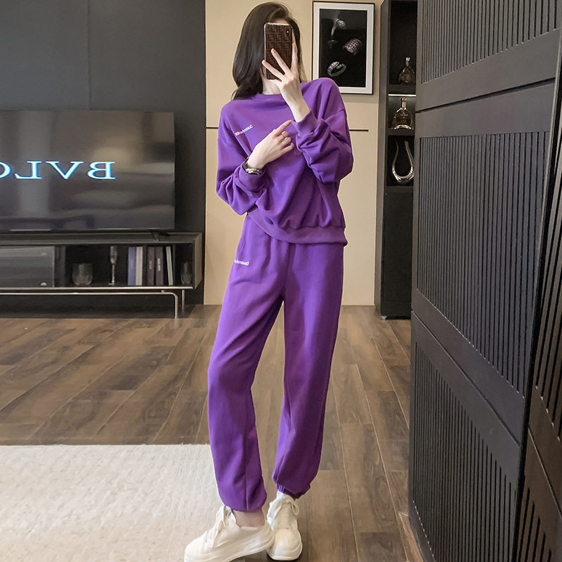 英国cherry kitty紫色运动服两件套秋新款时尚洋气休闲套装女欧