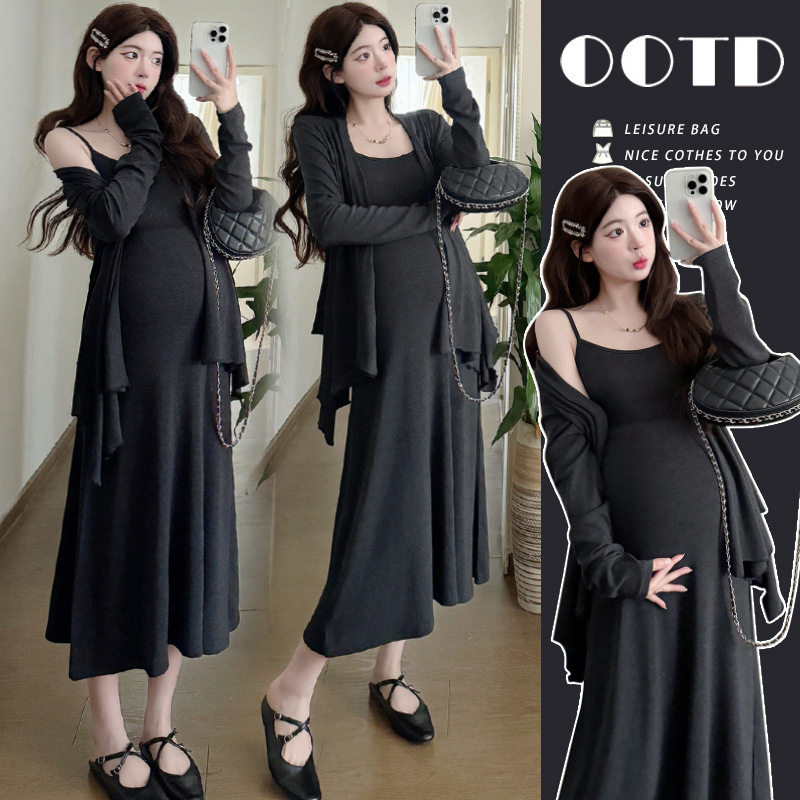 法国cherry kitty孕妇连衣裙套装春秋慵懒风垂感针织开衫吊带裙