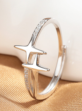 英国设计师cherry kitty925银双子星芒排指女气质小众简约时尚