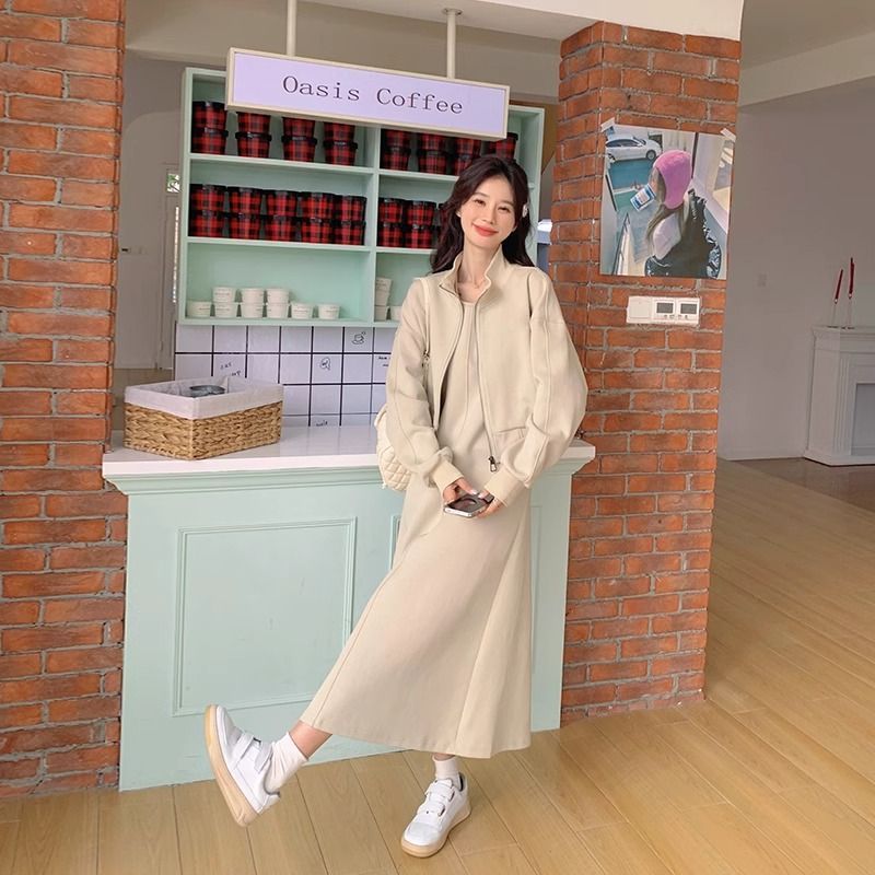 早秋穿搭一整套卫衣套装女秋季2025新款休闲减龄背心连衣裙两件套