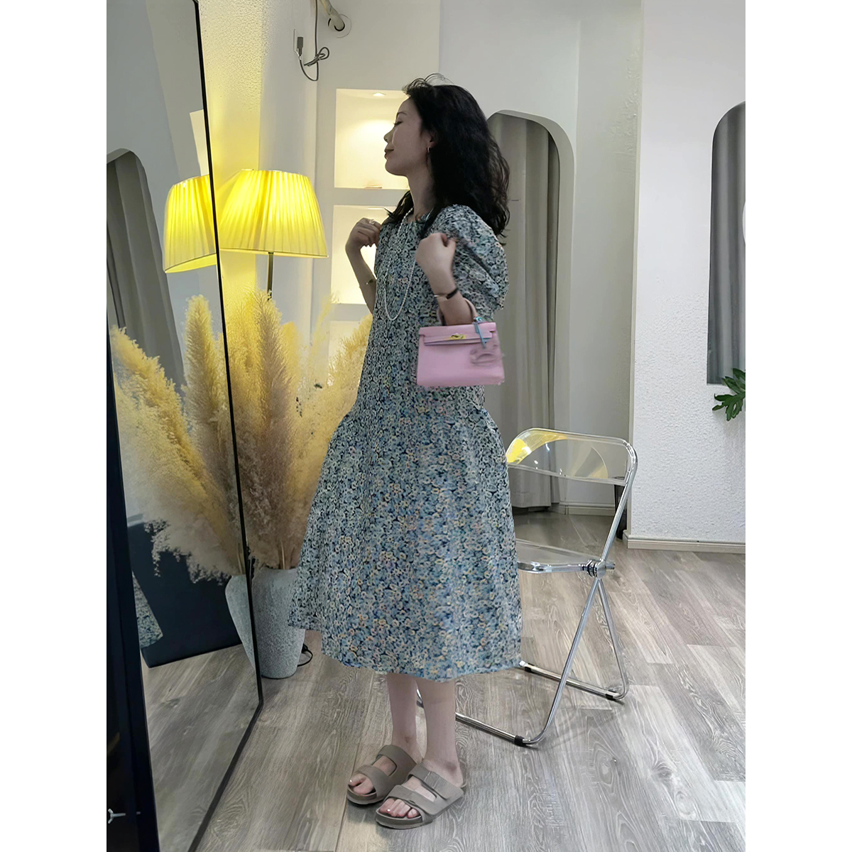 法式小碎花连衣裙女气质泡泡袖夏季收腰显瘦2023新款韩系小众长裙