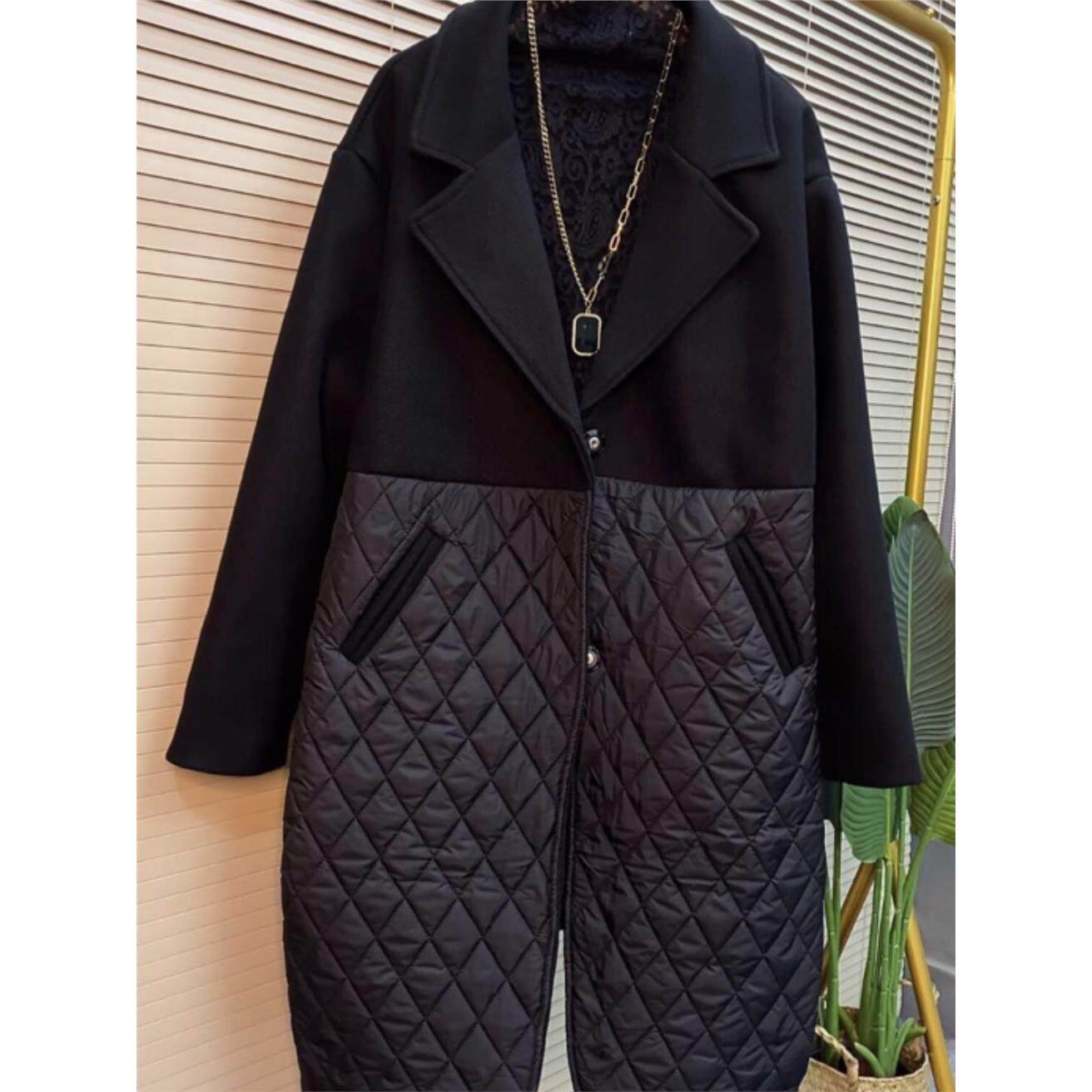 冬装新款2022加厚大码女装韩版显瘦遮肉时尚拼接胖mm中长外套棉服