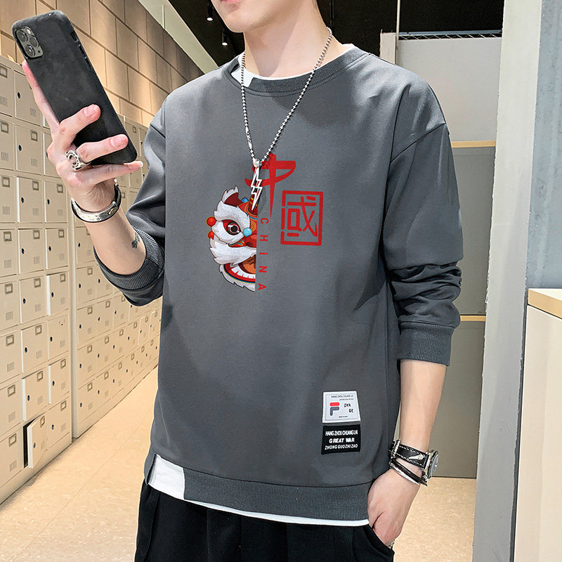 中国风男士卫衣秋冬季休闲百搭青年帅气长袖T恤圆领男装