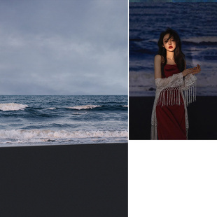 新款海边沙滩夜景影楼婚纱摄影夏季儿童拍照背景纸道具直播背景墙黑色礁石室内影棚复古淘宝礼服MH-0144