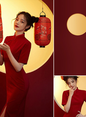 红色喜庆影棚影楼拍摄少女写真布过年人像静物室内直播间摄影拍照道具背景布定制旗袍写真背景纸喷绘MH-0642
