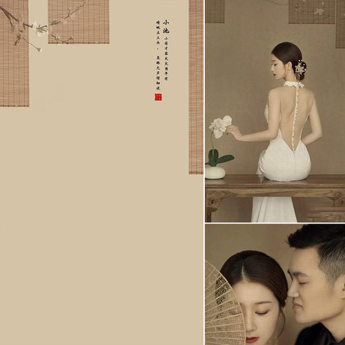 工笔画婚纱照背景布影楼油画布画中人摄影影棚拍摄道具复古喷绘背景仿手绘中国风室内拍照艺术写真幕布背景布