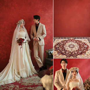 中国红纹理影楼婚纱油画摄影肌理背景墙仿手绘红色拍照背景布室内人像情侣肖像背景拍照布喜嫁MH-1209