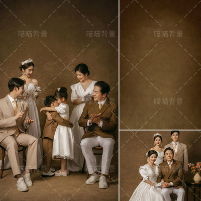 棕色肌理油画全家福写真拍照背景布家庭一家六口影棚室内新年氛围感咖色美拉德亲子照高级感拍照道具MH-3285
