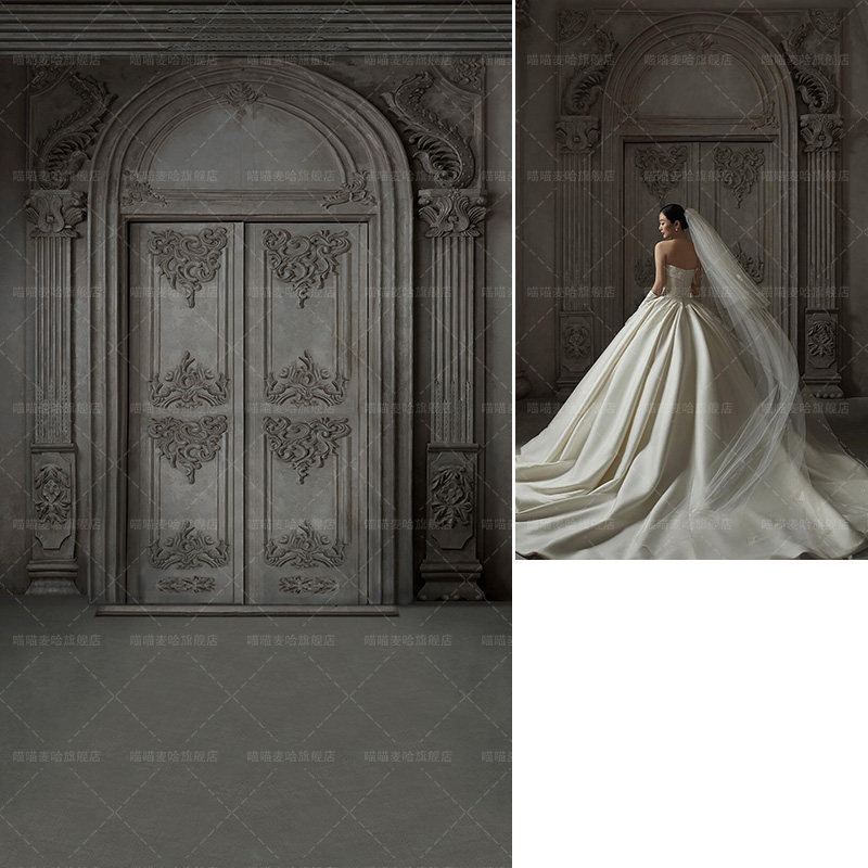 欧式新款复古城堡暗黑风格影楼婚纱拍照背景布摄影背景纸影棚室内高清情侣写真背景墙可定制加厚MH-1911
