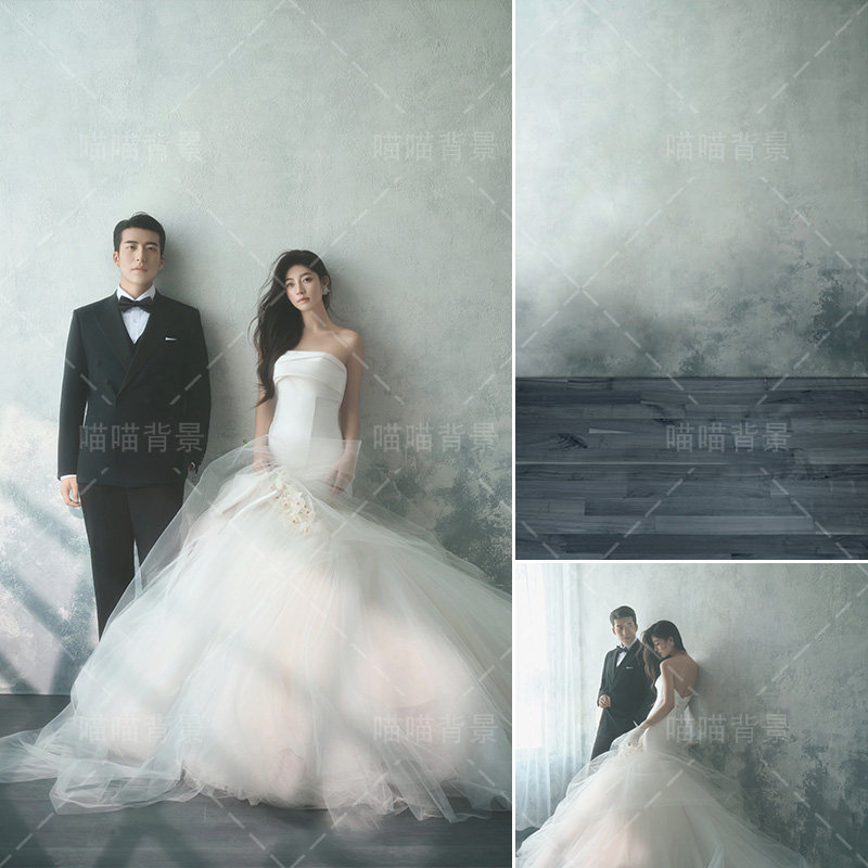 韩风复古水泥墙侘寂风婚纱照写真背景布做旧肌理青色灰色拍照背景布喷绘肖像高级感仿手绘摄影背景纸MH-2405