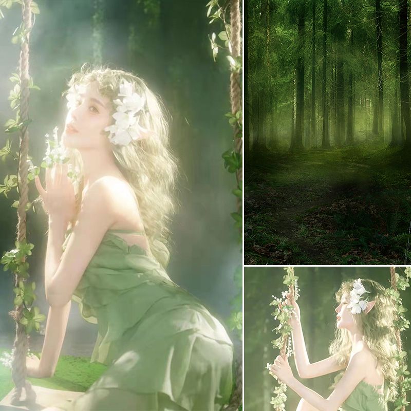 树林背景无纺布帆布摄影森林油画布背景布背景布影楼室内模特写真拍摄创意个性无缝布丛林防手绘梦幻MH-0420